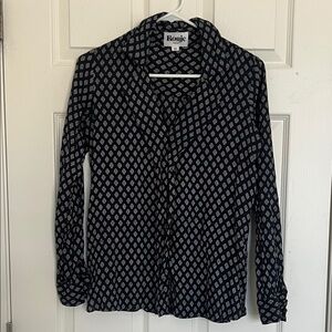 Rouje Navy and White Diamond-Print Button Shirt